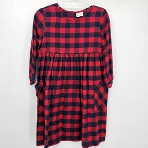 Hanna Anderson Red & Navy Buffalo Plaid Flannel Dress Girks Size 14/16